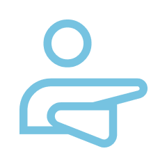A simple blue icon of a human figure with an extended arm.