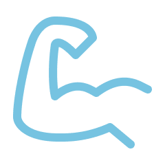 Simple blue line drawing of a flexed bicep.